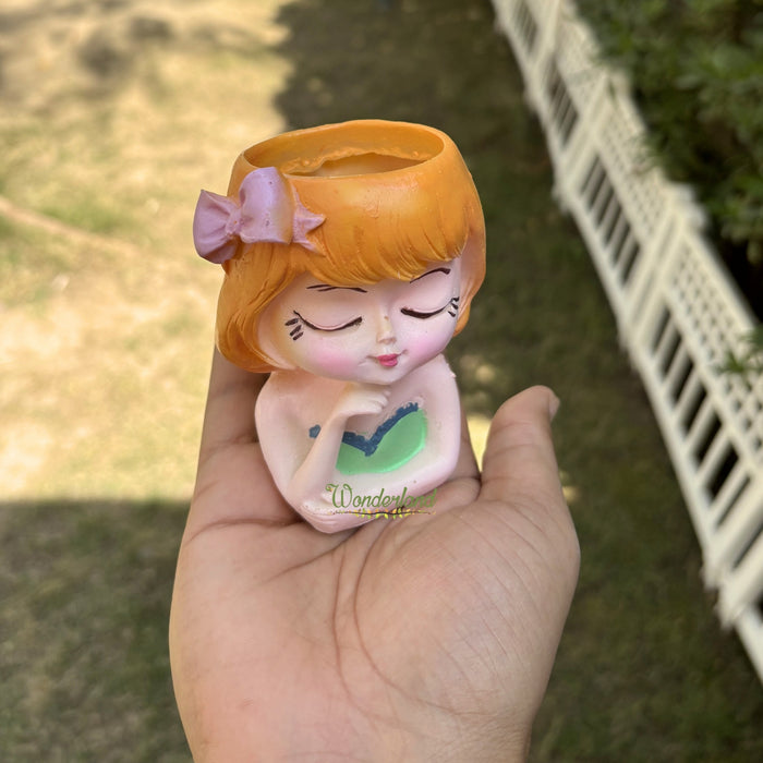 3.7 Inch Dream Girl Succulent Planter – Decorative Resin Head Vase for Indoor Plants, Cute Hand-Painted Face Pot for Home & Office Decor- Plant is Not Included