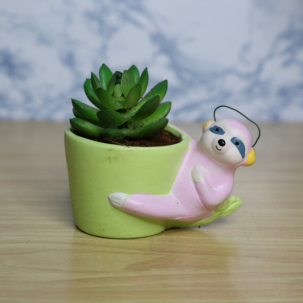Sloth Bear Ceramic Pot for Home Decoration (Light Pink)