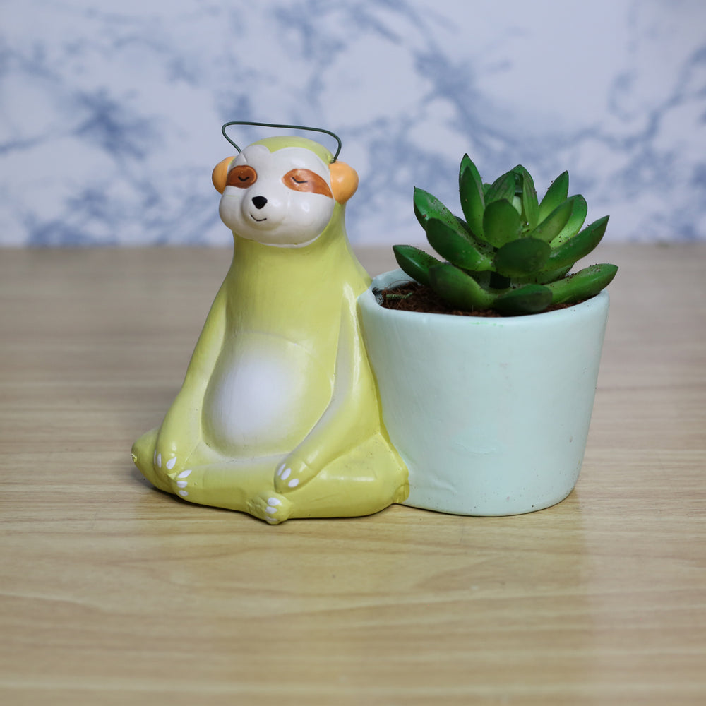 Sloth Bear Yoga Listening Music Ceramic Pot for Home Decoration