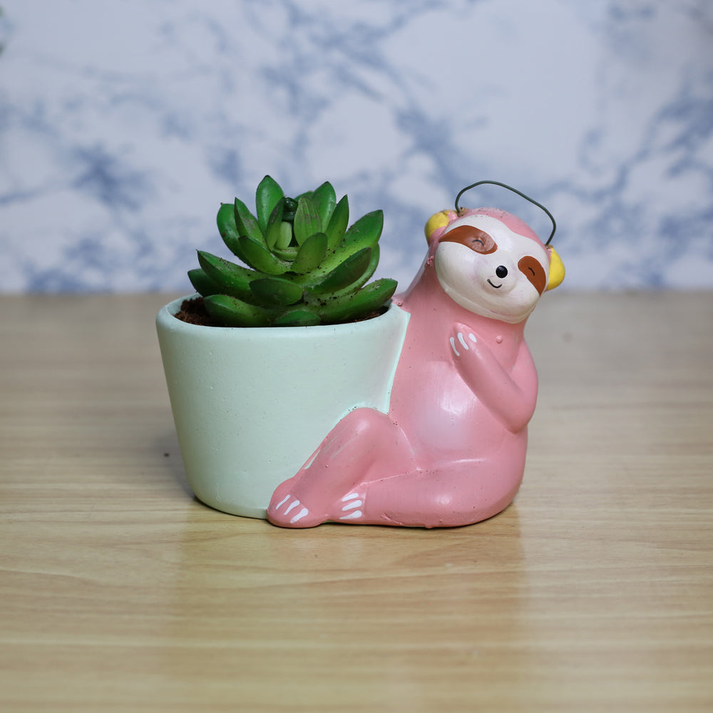 Sloth Bear Ceramic Pot for Home Decoration (Dark Pink)