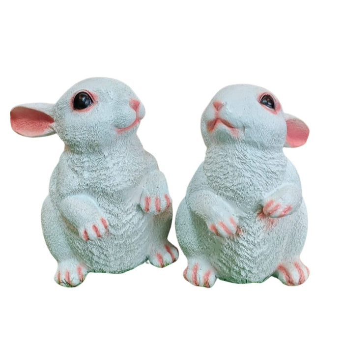 Wonderland Pair of Cute White Rabbit Figurines/Statues for Home, Garden & Balcony Decor | Festive & Gifting Showpiece