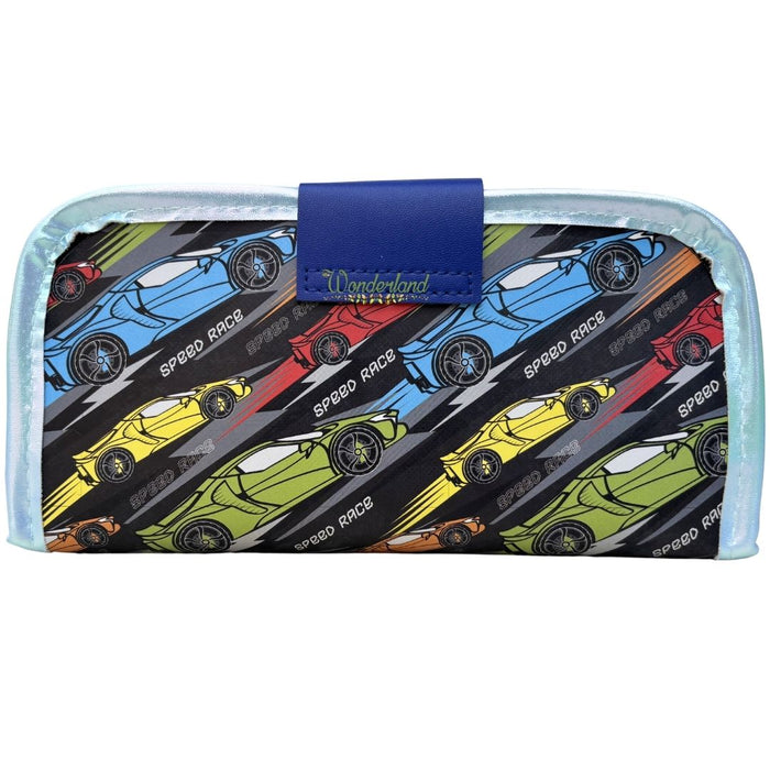 Kids Double Zip Racing Car Pencil Case – Stylish Holographic Design with 3D Rubber Badge