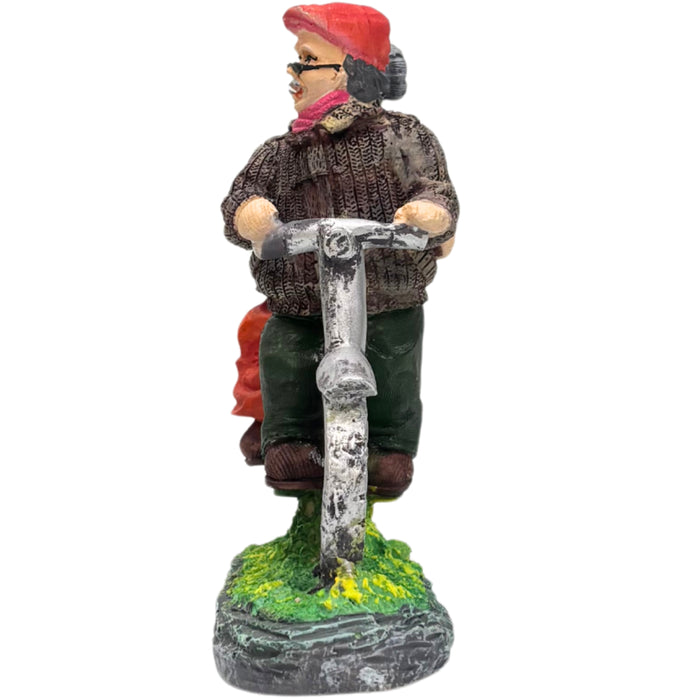 Wonderland Hand-Painted Grandparents on Bicycle Figurine – Sweet Elderly Couple Anniversary Statue – Whimsical Home Decor Tabletop Ornament