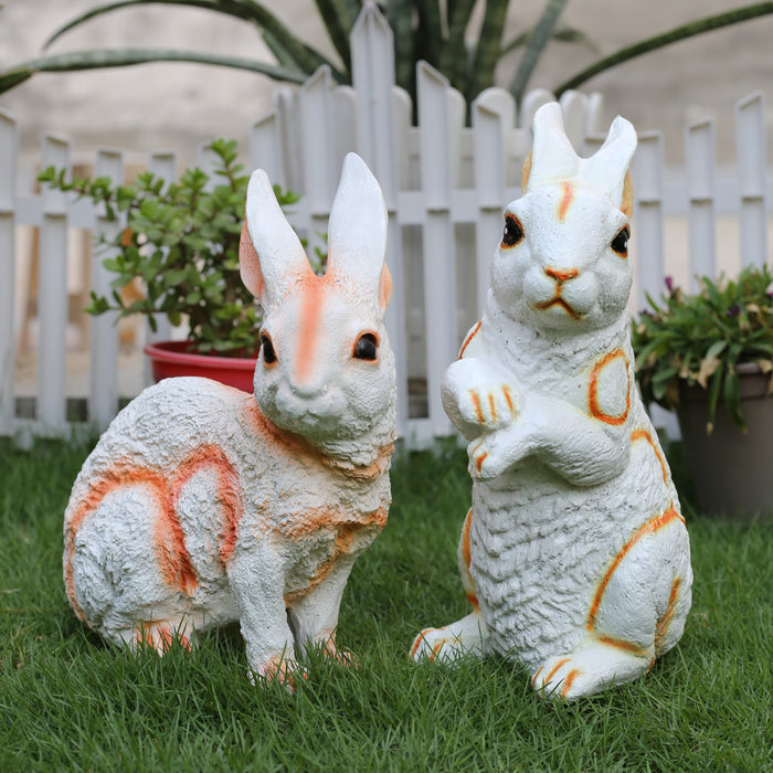 (Set of 2) Rabbits Statue for Garden Decoration (White)