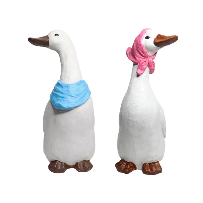 (Set of 2) Ducks/Geese with Blue & Red Scarf Statue