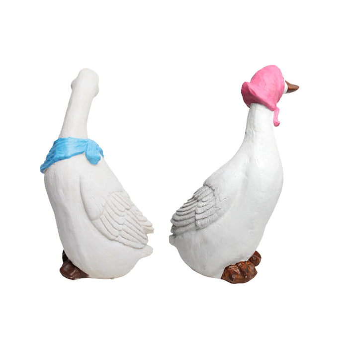 (Set of 2) Ducks/Geese with Blue & Red Scarf Statue