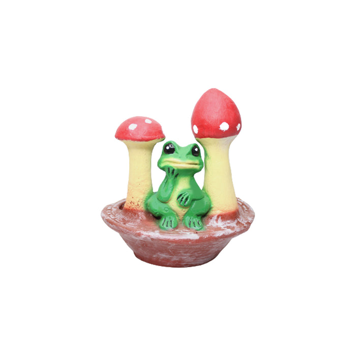 Wonderland Frog Sitting in bow with 2 mushroom | resin garden décor| outdoor décor