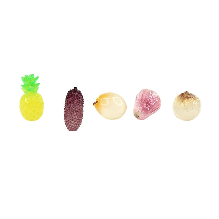 Wonderland Miniature  Fruit & Vegetable Set (5-Piece)|Dollhouse Mini Fruit Food Accessories Pack (Pineapple, Durian, Mango, Rose Apple, Lychee) |Tiny Resin Figurines for Crafts