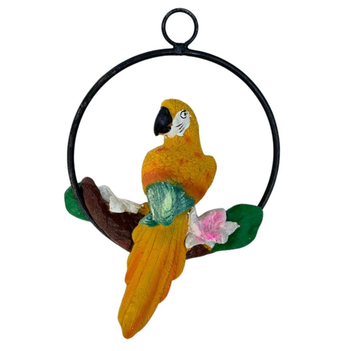 Wonderland Hanging Ring  Parrot Figurine on Branch | Vibrant Macaw Bird Showpiece for Home Décor