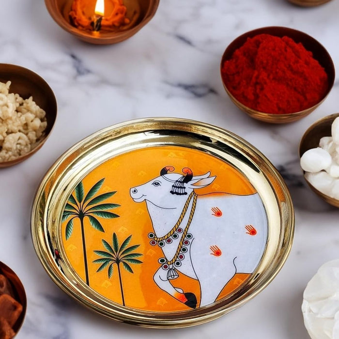 Wonderland 6 inch Hand-Painted Sacred Cow Decorative Plate| Pichwai Art hand painted thali