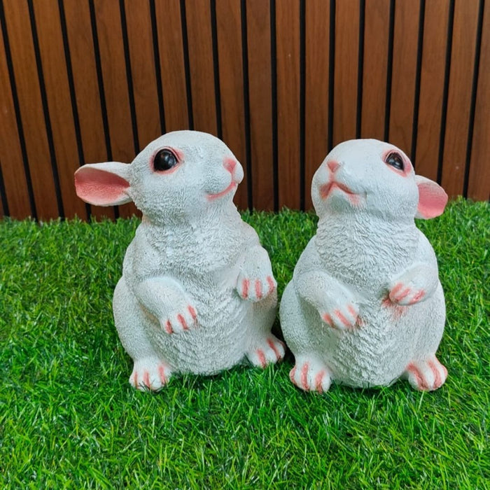 Wonderland Pair of Cute White Rabbit Figurines/Statues for Home, Garden & Balcony Decor | Festive & Gifting Showpiece