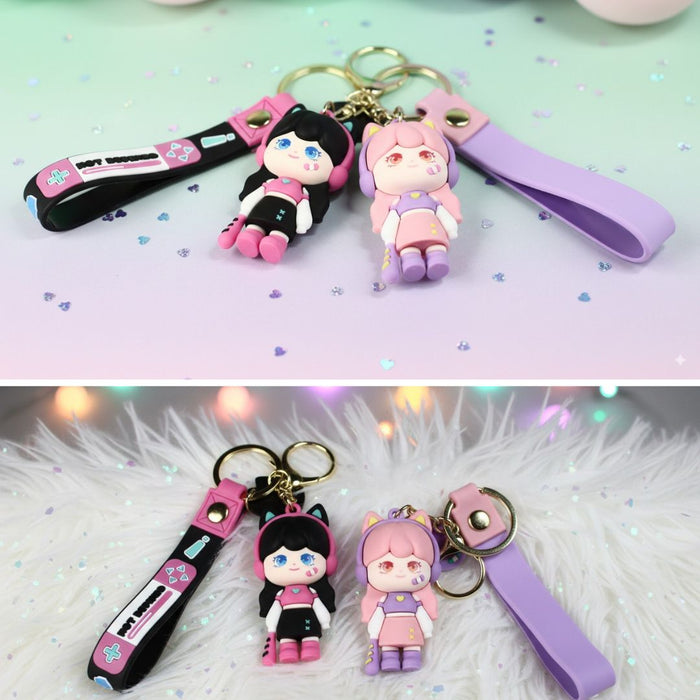 Wonderland Kawaii style ( set of 2) Cat Girl Gamer Keychains with Holder Accessories, Backpack Car Key Chain for Boy Girl