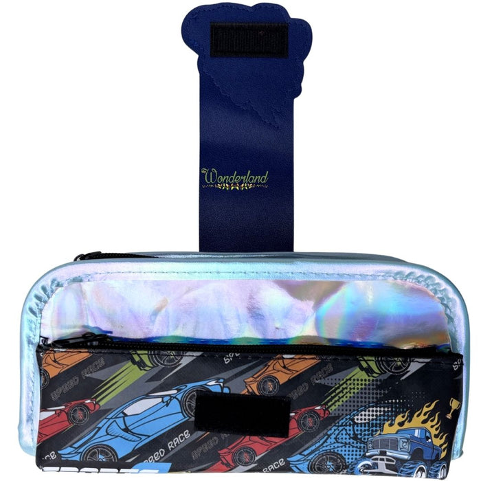 Kids Double Zip Racing Car Pencil Case – Stylish Holographic Design with 3D Rubber Badge