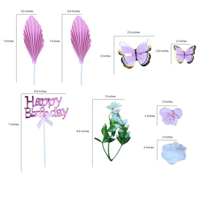 Wonderland Pink "Happy Birthday" Butterfly & Floral Cake Topper Set