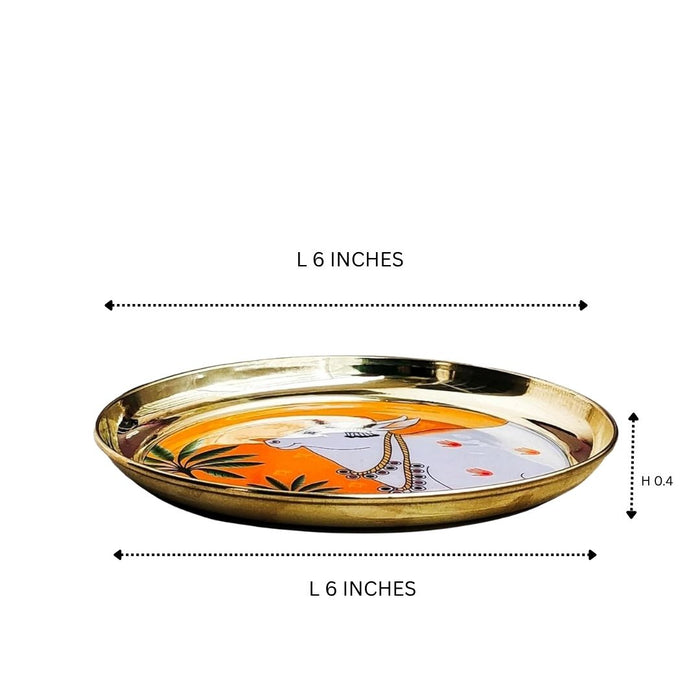 Wonderland 6 inch Hand-Painted Sacred Cow Decorative Plate| Pichwai Art hand painted thali