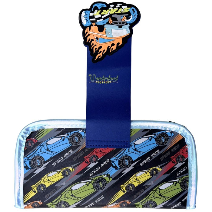 Kids Double Zip Racing Car Pencil Case – Stylish Holographic Design with 3D Rubber Badge