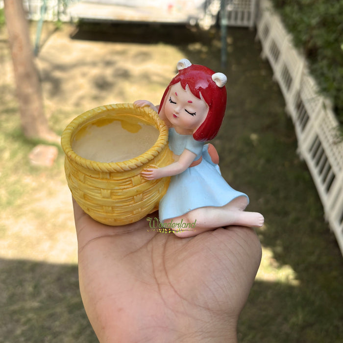 Wonderland Dreamy Girl Succulent Planter – Set of 2 Cute Resin Flower Pots for Indoor Plants, Home Decor, and Gifting