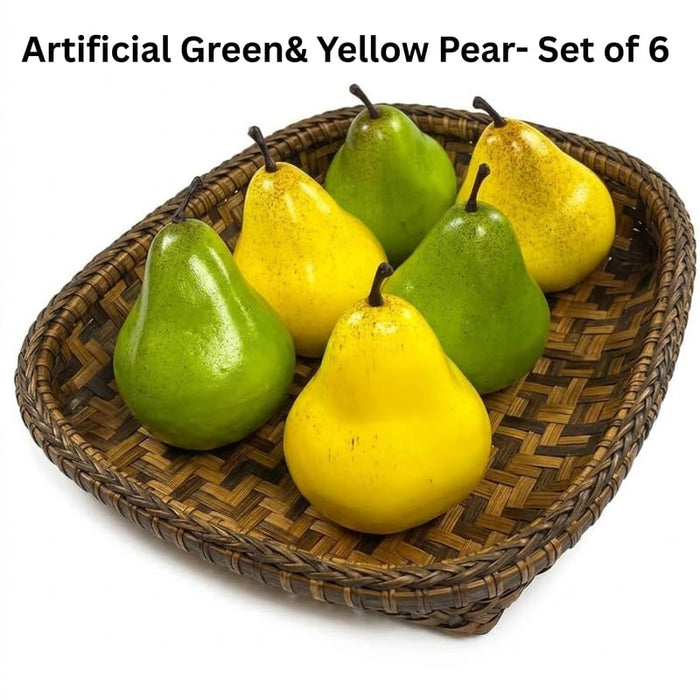 Set of 6 Artificial Pears – Realistic Faux Green and Yellow Pears for Home Decor, Kitchen Displays, and Photography Props