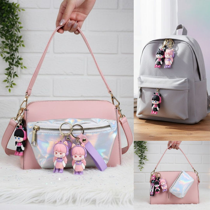 Wonderland Kawaii style ( set of 2) Cat Girl Gamer Keychains with Holder Accessories, Backpack Car Key Chain for Boy Girl