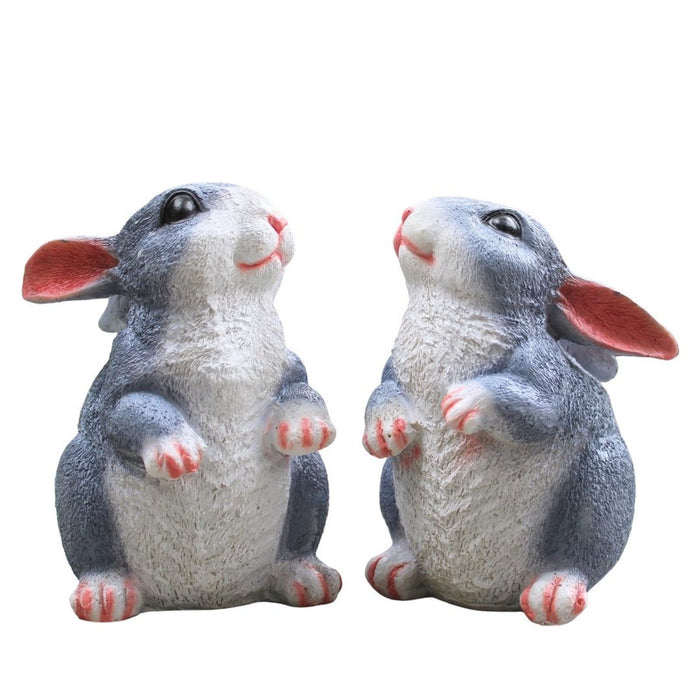 grey rabbit figurine pair, cute bunny statues, garden decor outdoor, home showpiece set, polyresin animal figures, balcony decoration, lawn ornament, set of 2 rabbits