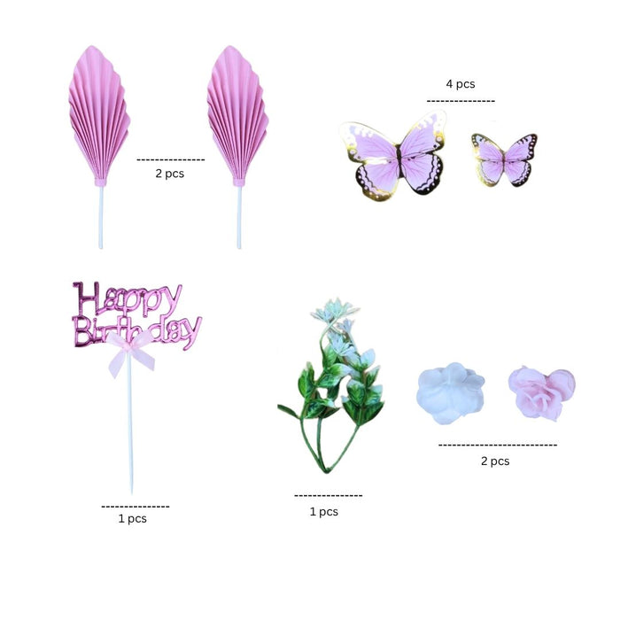 Wonderland Pink "Happy Birthday" Butterfly & Floral Cake Topper Set