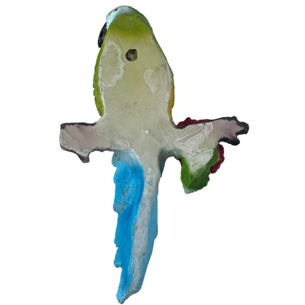 Tropical Macaw Parrot Wall Decor - 3D Resin Bird Figurine on Branch with Flower