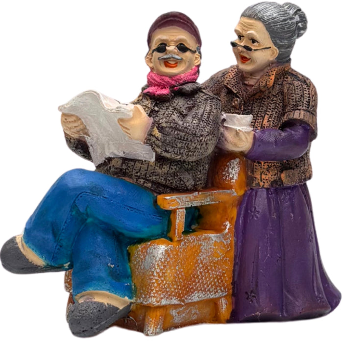 Wonderland Hand-Painted Grandparents Figurine – Heartwarming Elderly Couple "Morning Moments" Statue – Perfect Anniversary or Retirement Home Decor Gift