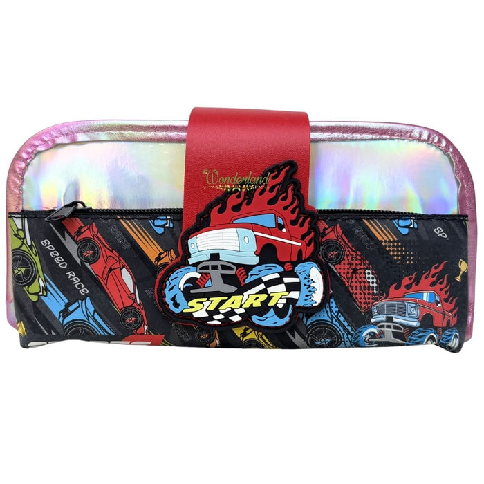 Kids Double Zip Racing Pencil Case –   with 3D Rubber Badge