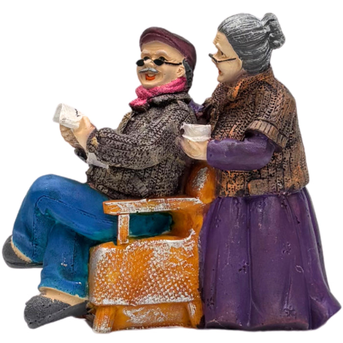 Wonderland Hand-Painted Grandparents Figurine – Heartwarming Elderly Couple "Morning Moments" Statue – Perfect Anniversary or Retirement Home Decor Gift