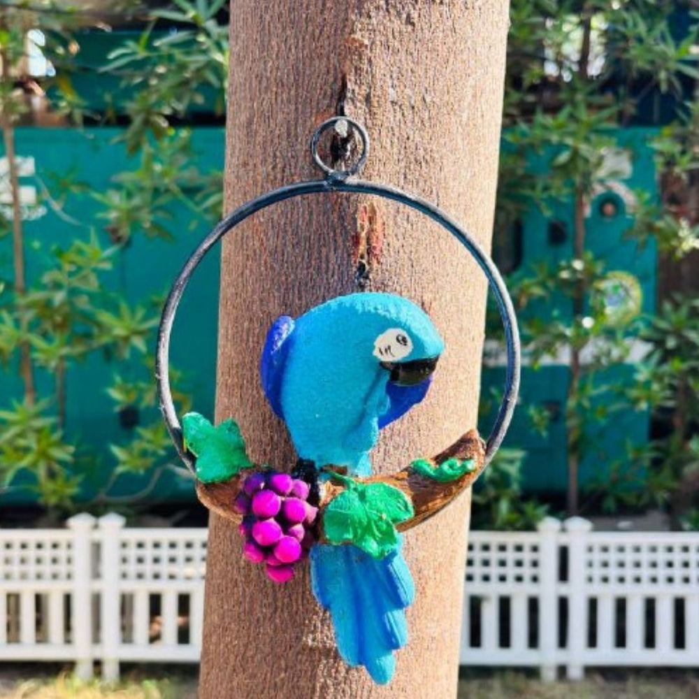 Blue Macaw Parrot on Branch Wall Hanging Decor