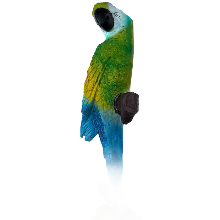 Wonderland Hand-Painted Tropical Macaw Parrot Wall Decor - 3D Resin Bird Figurine on Branch with Flower - Vibrant Coastal Wall Hanging for Patio, Garden, or Home Decor