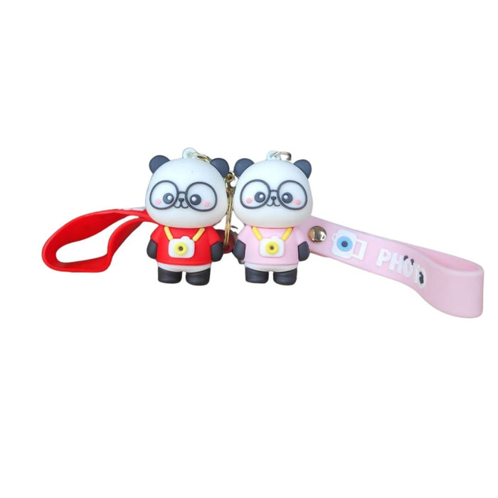 Wonderland Kawaii style ( set of 2) Cute Panda Couple Keychain Set with Wrist Strap