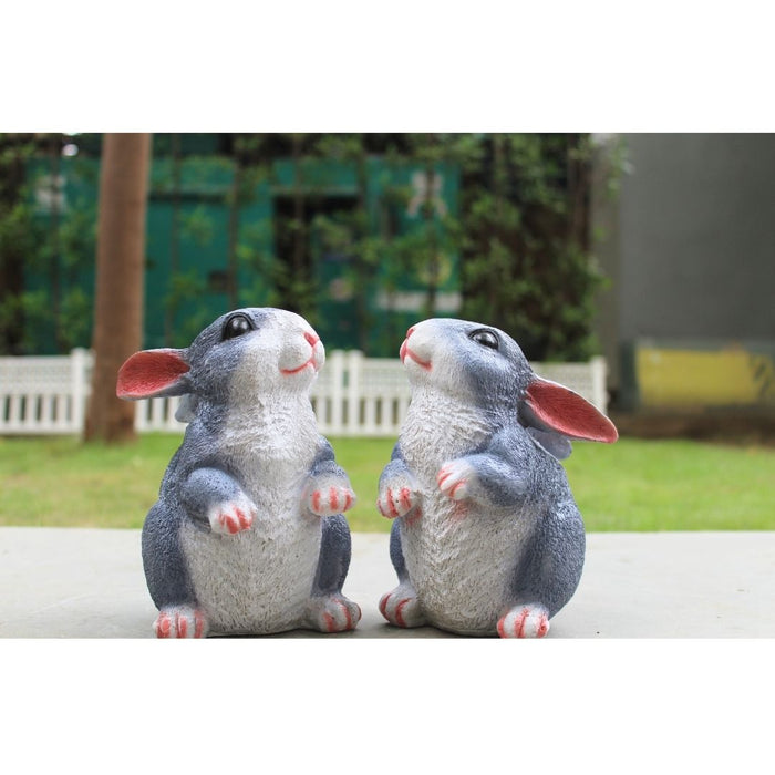 Wonderland Cute Pair of Grey Rabbit Figurines for Home, Garden & Balcony Decor - Decorative Animal Statues (Set of 2)