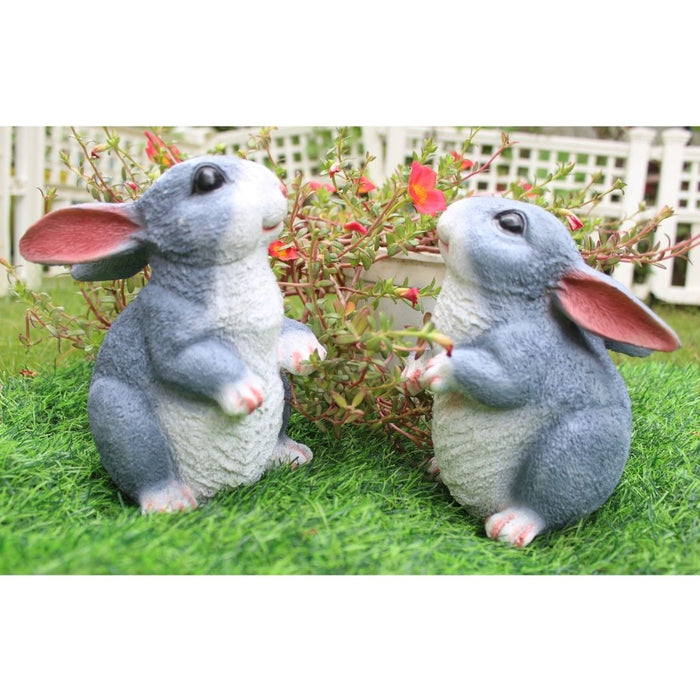 Wonderland Cute Pair of Grey Rabbit Figurines for Home, Garden & Balcony Decor - Decorative Animal Statues (Set of 2)