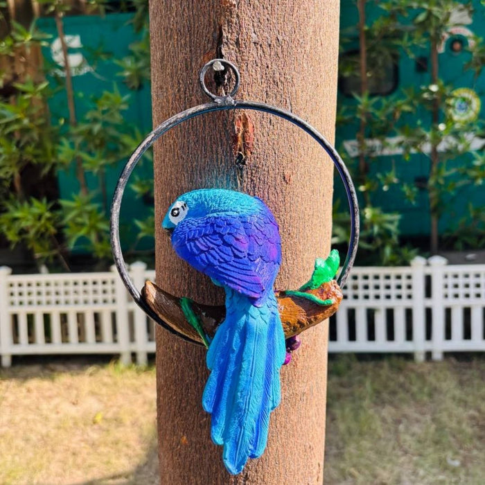 Wonderland Blue Macaw Parrot on Branch Wall Hanging Decor