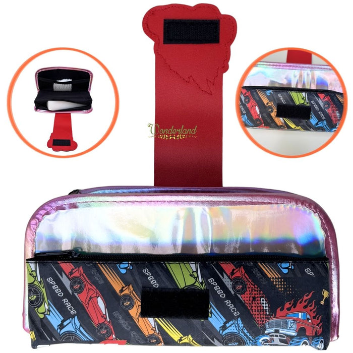 Kids Double Zip Racing Pencil Case –   with 3D Rubber Badge