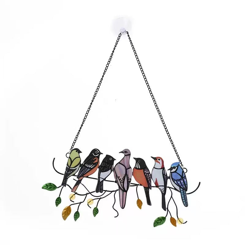 Wonderland Colourful Stained Acrylic Hanging Birds for Window| Wind Chime for Balcony| Hanging Wall Décor
