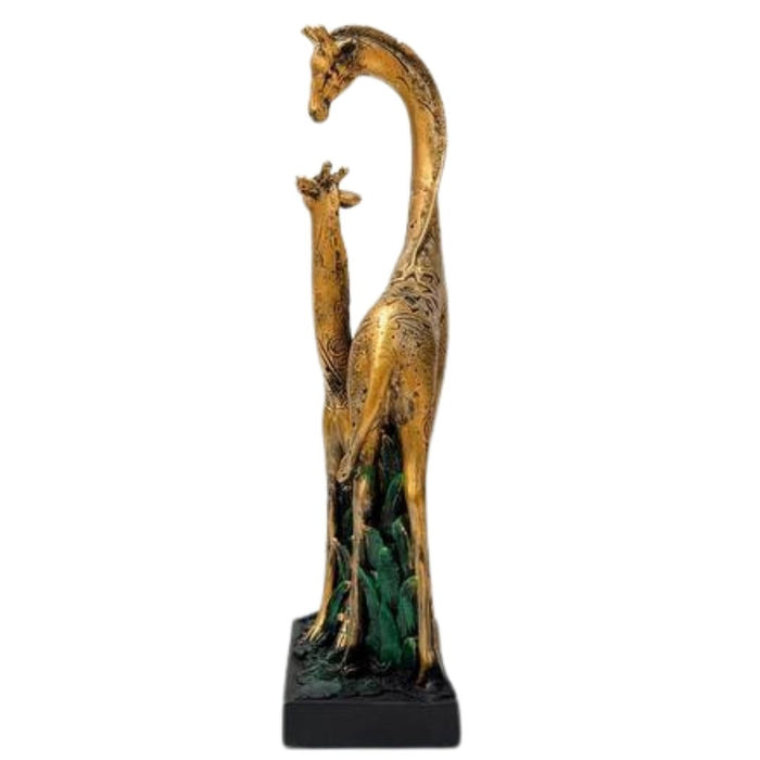Wonderland Gold Giraffe Couple Statue with Etched Pattern Design | Figurine for Home Décor
