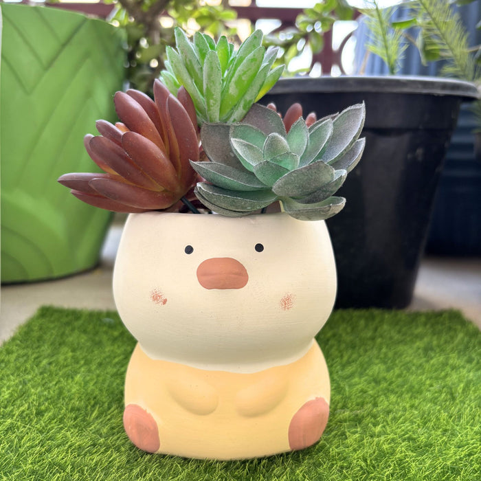 Wonderland Imported Ceramic Duck Planter (Yellow) | Style 14| Cute Ceramic Duck Succulent Planter - 4 Inch Flower Pot with Drainage, Decorative Small Cactus Vase for Indoor Desk, Office, Home Decor,