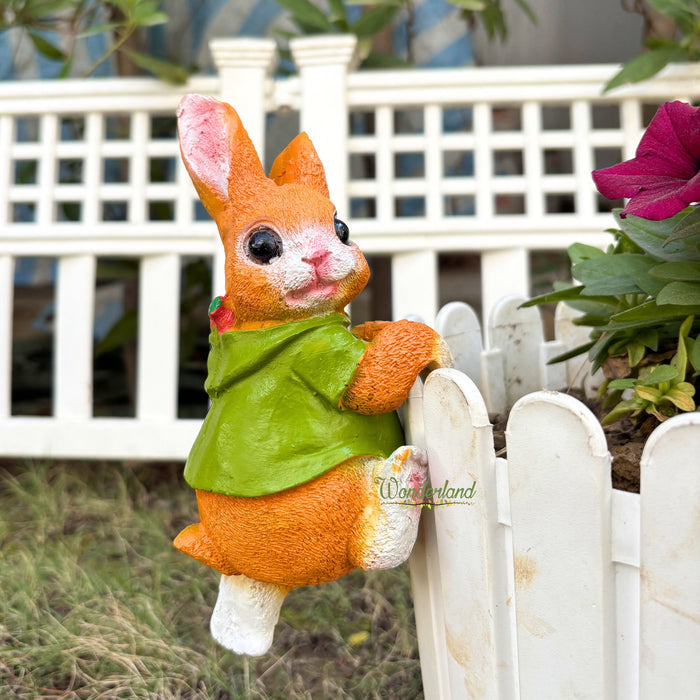 Wonderland Whimsical Climbing Bunny Garden Pot Hangers - Set of 2 Hand-Painted Resin Rabbit Ornaments for Planters and Flower Pots