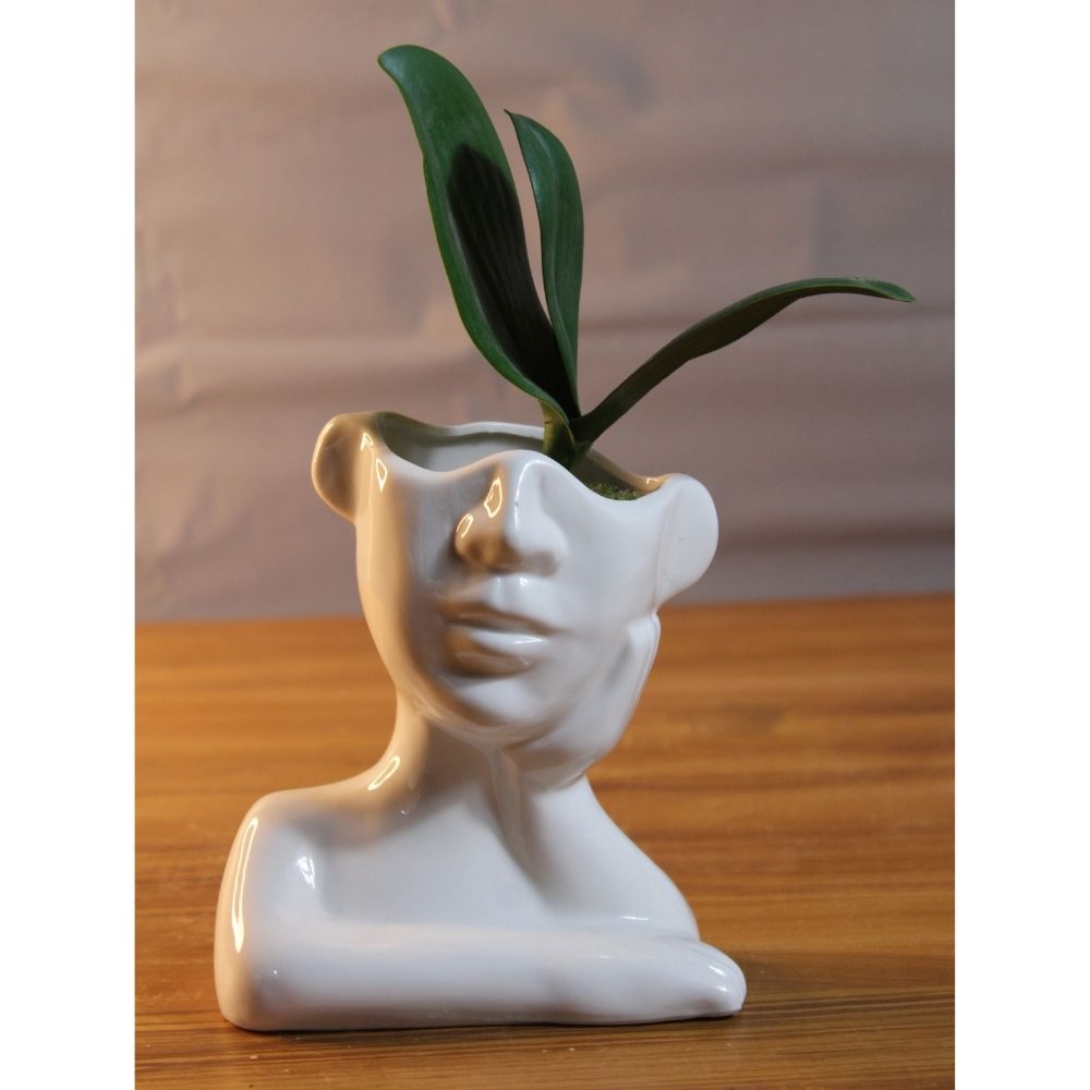 Ceramic Face Vase White Flower Vase for Decor Female Form Face Vase Art Vase -01