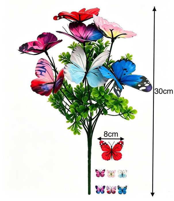 Set of 2 Colorful Butterfly Garden Sticks – Decorative Artificial Flower & Butterfly Plant Stakes