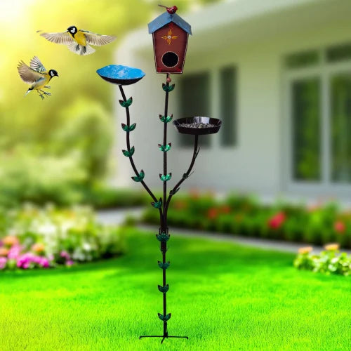 60" H Bird Baths for Outdoors,Metal Bird Bath Bowl,Birdhouses & Birdfeed Tray