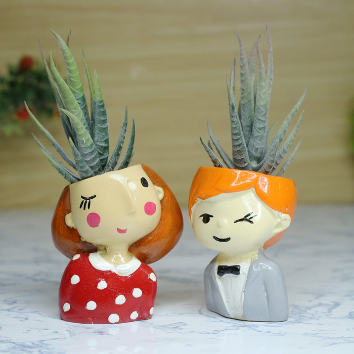 (Set of 2) Red Girl & Groom Succulent Pot for Home Decoration