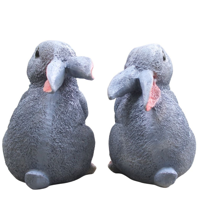 Wonderland Cute Pair of Grey Rabbit Figurines for Home, Garden & Balcony Decor - Decorative Animal Statues (Set of 2)