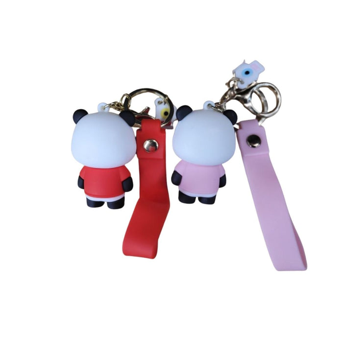 Wonderland Kawaii style ( set of 2) Cute Panda Couple Keychain Set with Wrist Strap