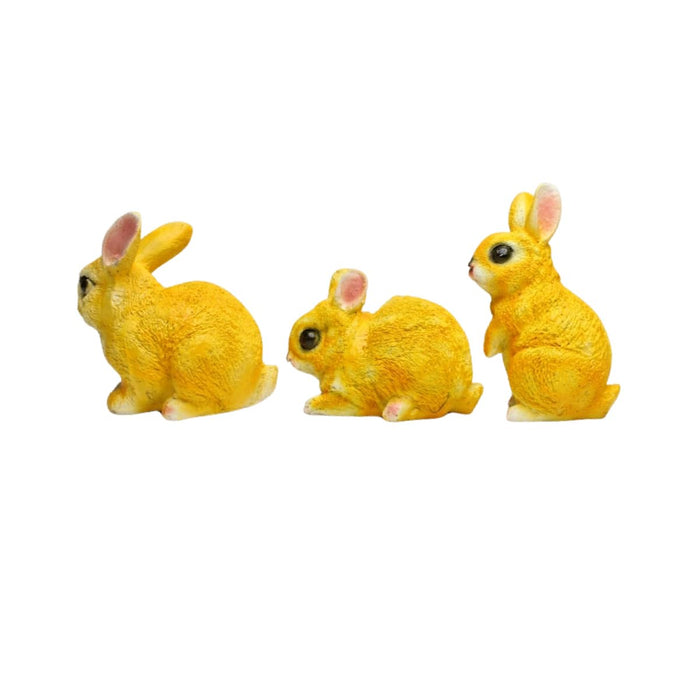 ( Set of 3) 4 inches Three Rabbit combination set- White & Brown