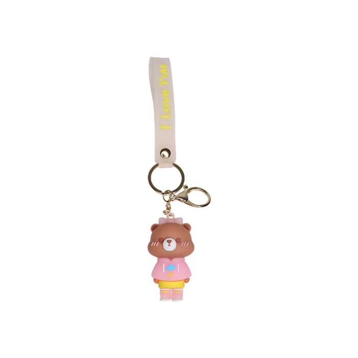 Teddy Cartoon style keychain with band ( yellow and pink)