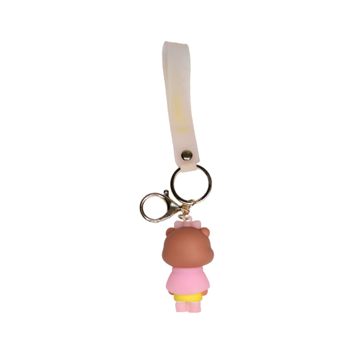 Teddy Cartoon style keychain with band ( yellow and pink)