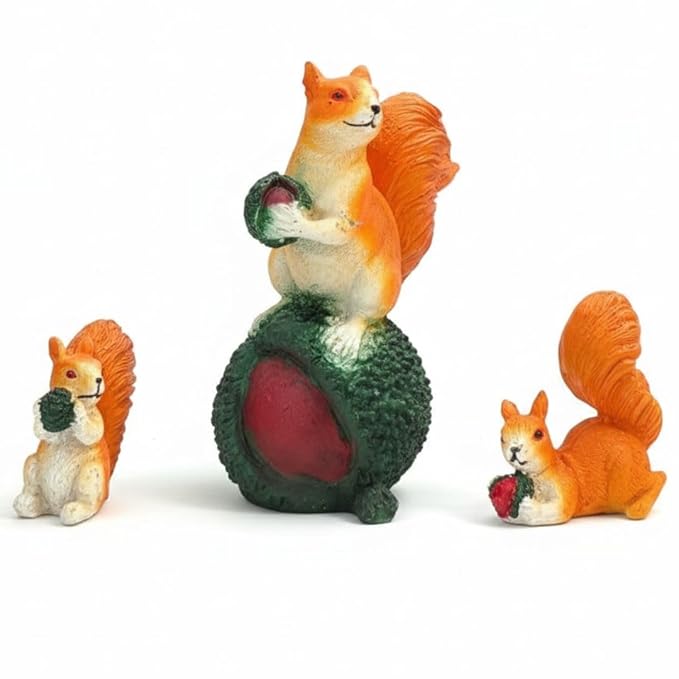 Set of 3 Resin Squirrel Figures Holding Acorns - Garden & Home Decor